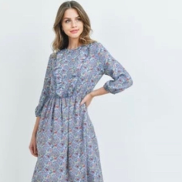 Blue Floral Dress - Picture 2 of 4